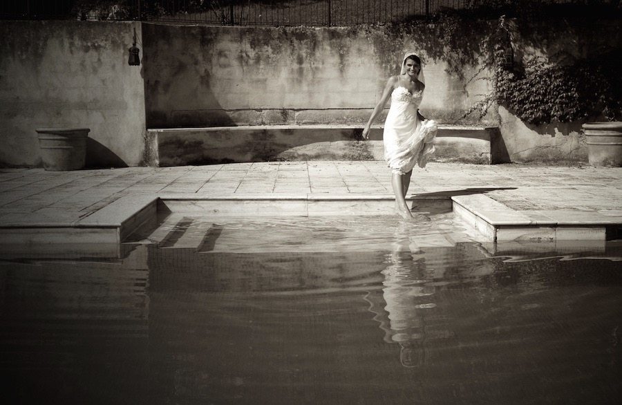 1920s Bride Wading in a Pool