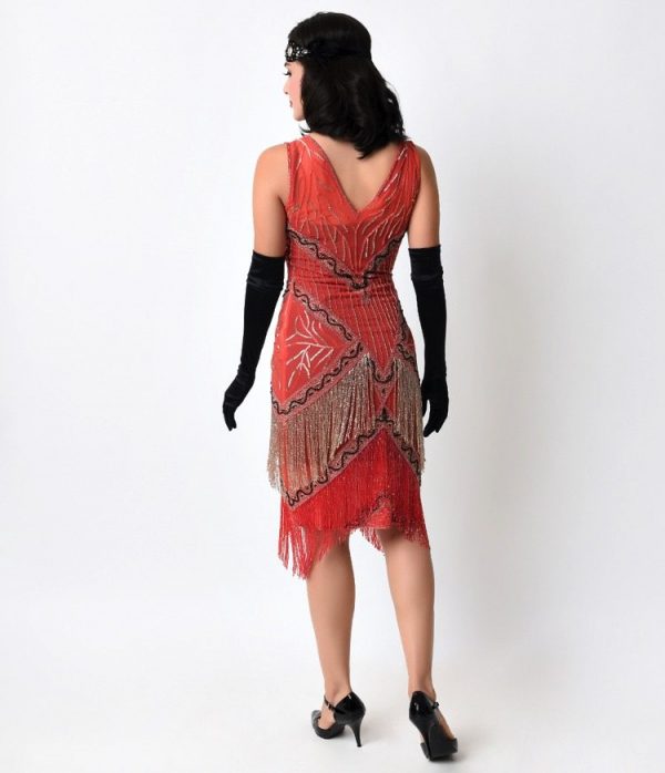 Jazz Age Coral Flapper Dress | Deco Shop