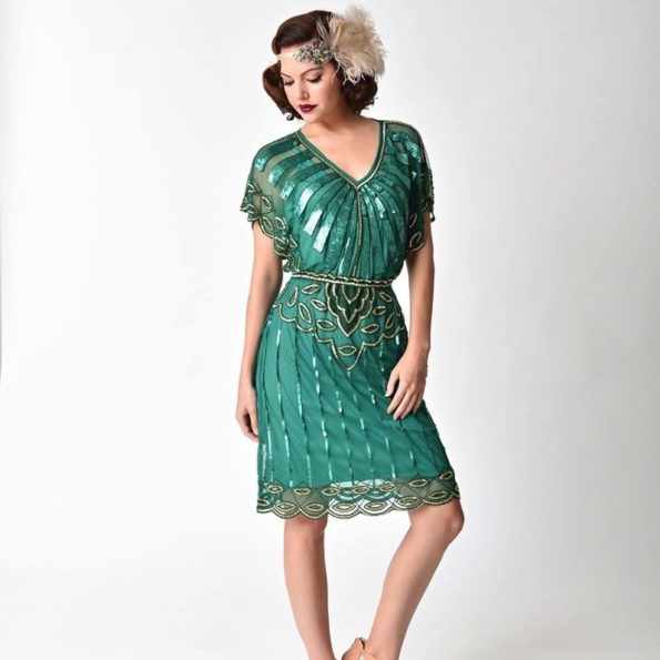 1920s Emerald Green Flapper Dress