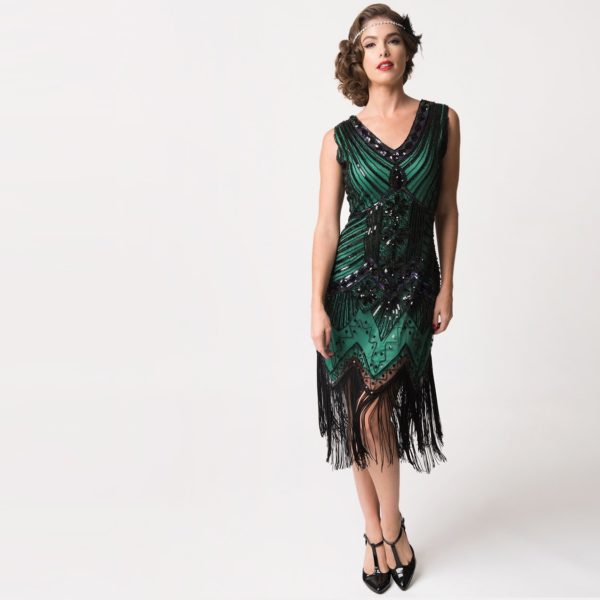 1920s Fringed Green Flapper Dress | Deco Shop | Gatsby Cocktail Dress