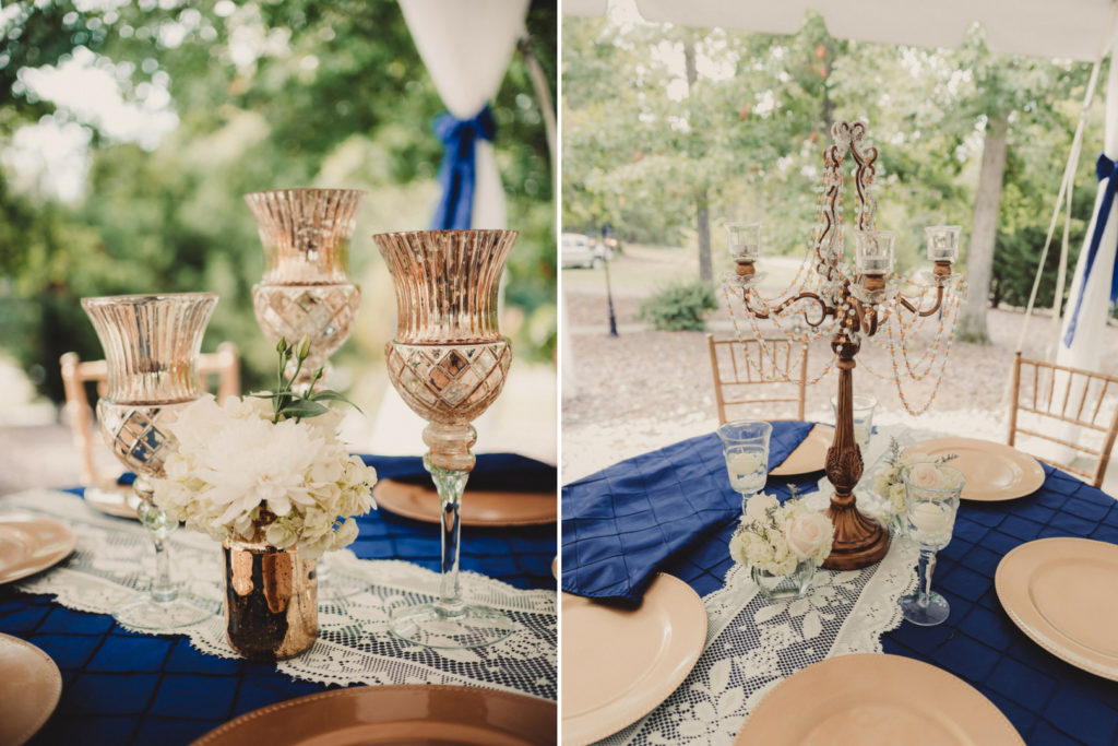 1920s Garden Party Wedding Blue + Gold Decor