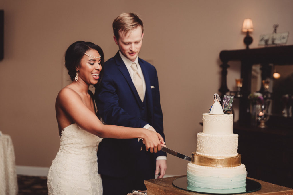 1920s Garden Party Wedding Cake Cutting