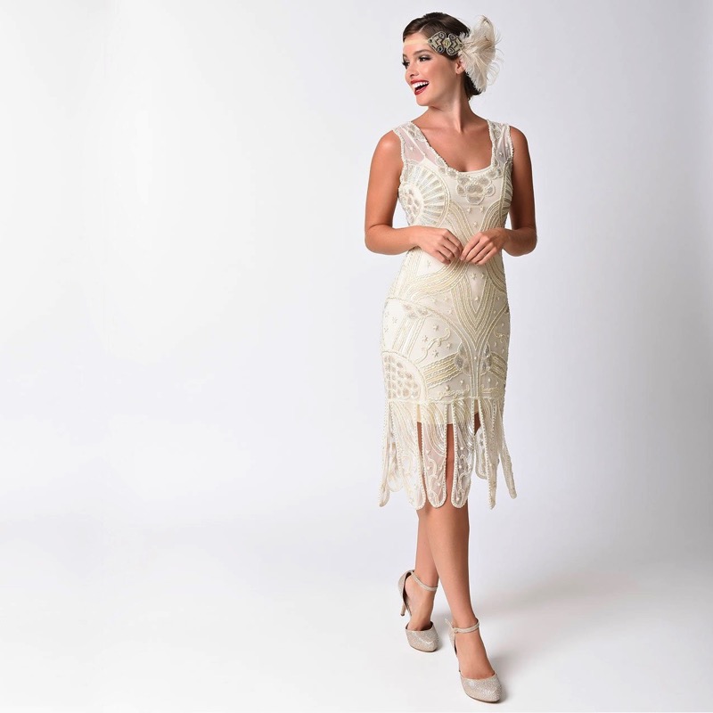 1920s Ivory Beaded Flapper Wedding Dress