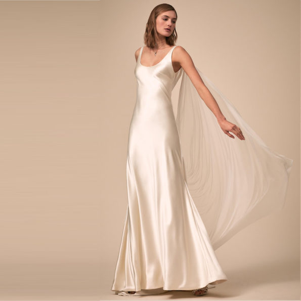 satin plunge wedding dress