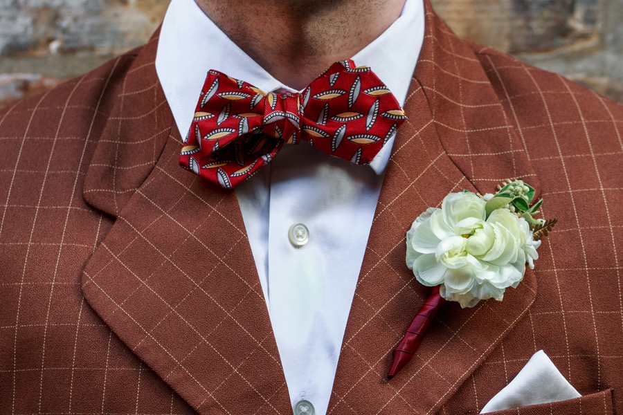1920s Wedding Brown Suit Boutonniere