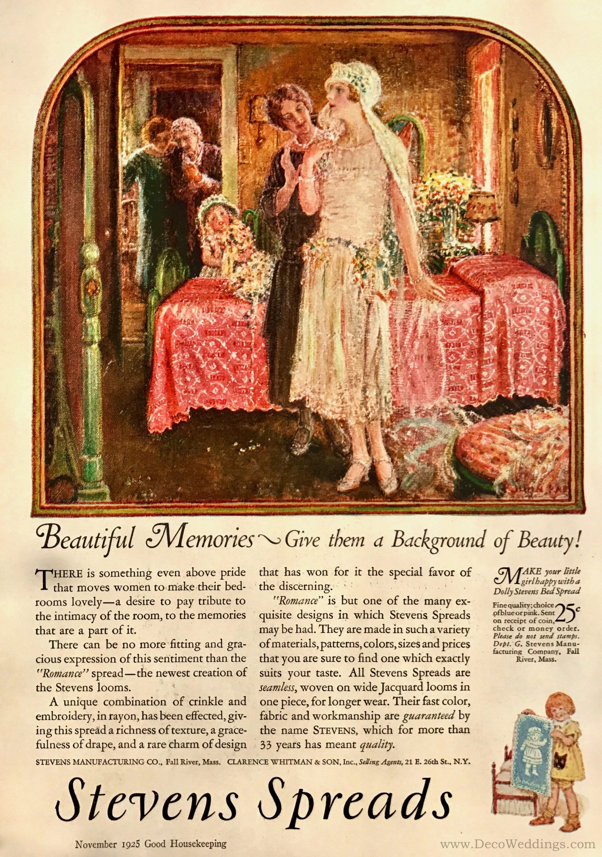 1925 Bride Magazine Ad for Stevens Spreads