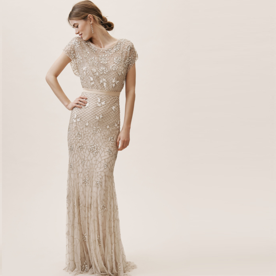 Floral beaded blouson dress top