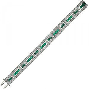 Art Deco Diamond + Emerald Bracelet