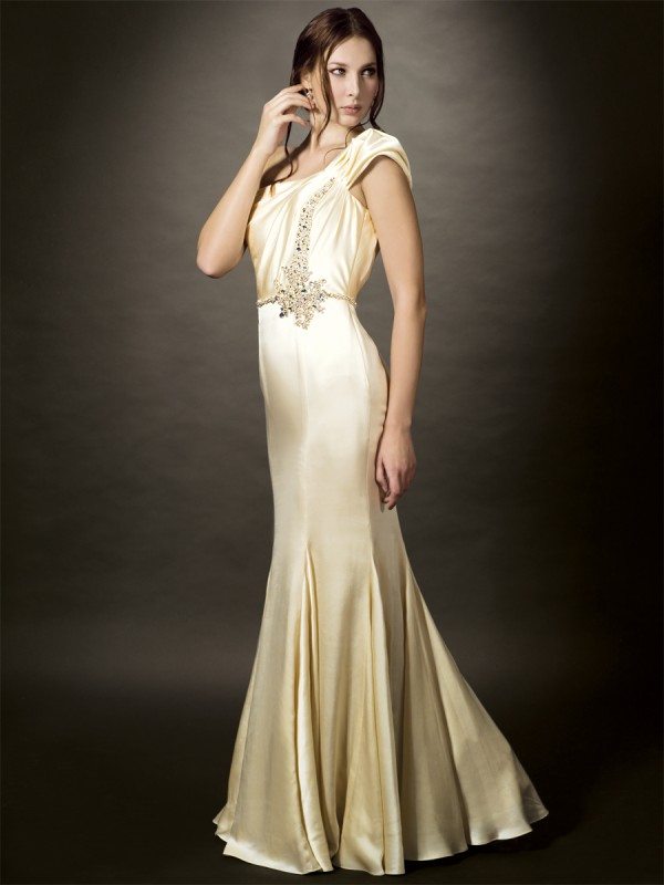 Art Deco One Shoulder Wedding Gown