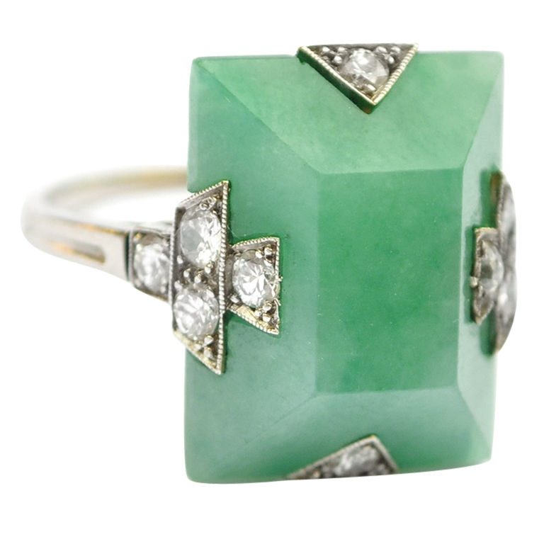 Green Jade Art Deco Ring