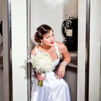 1930s Bride in Phone Booth