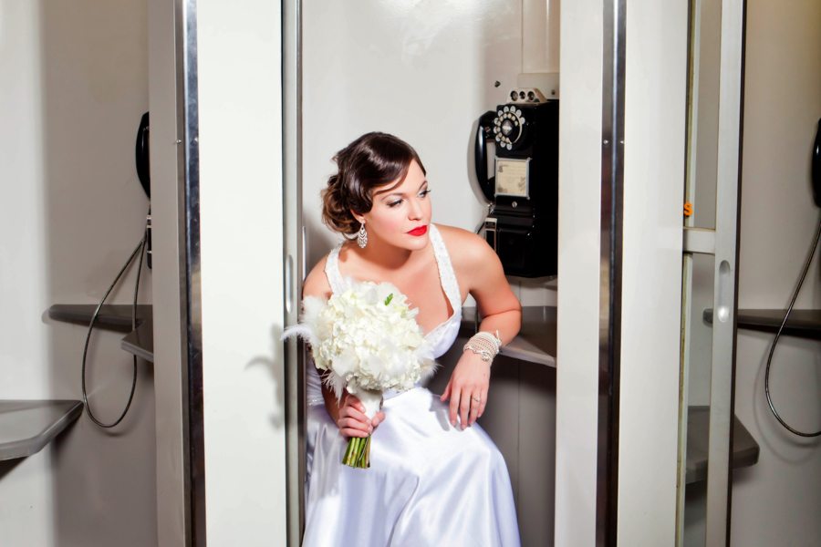 1930s Bride in Phone Booth