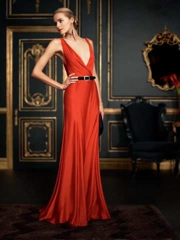 Red Art Deco Evening Gown