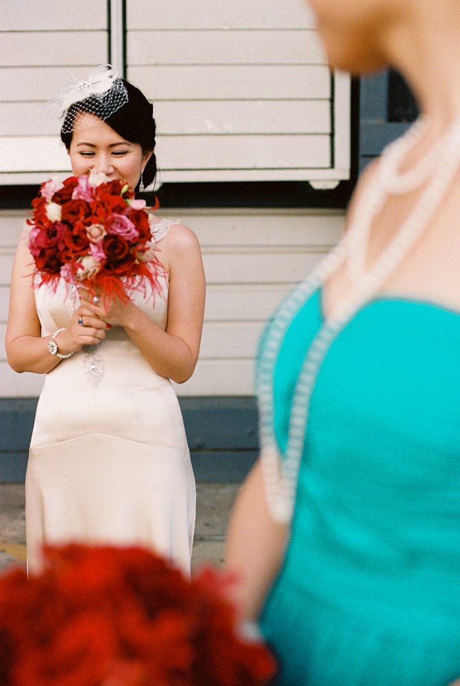 Vintage Bride + Red Bouquet