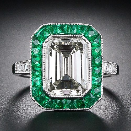 Art Deco Emerald Halo Ring