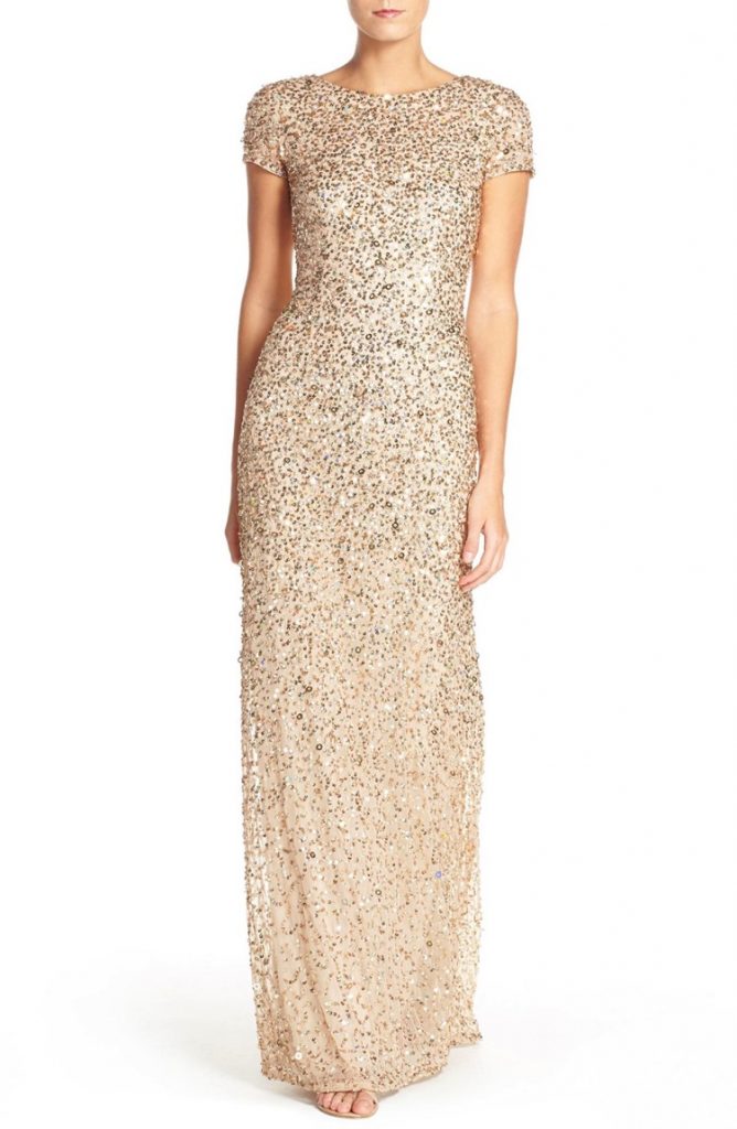 Adrianna Papell Gold Glitter Gown