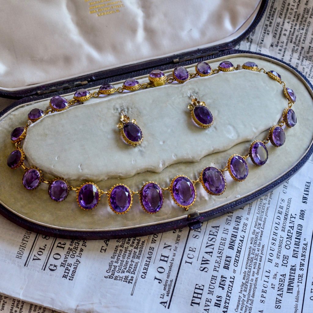 Antique Amethyst Necklace + Earrings Set