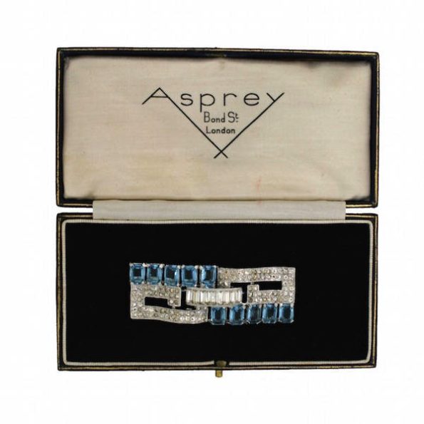 Antique Art Deco Aquamarine Brooch | Asprey London Box