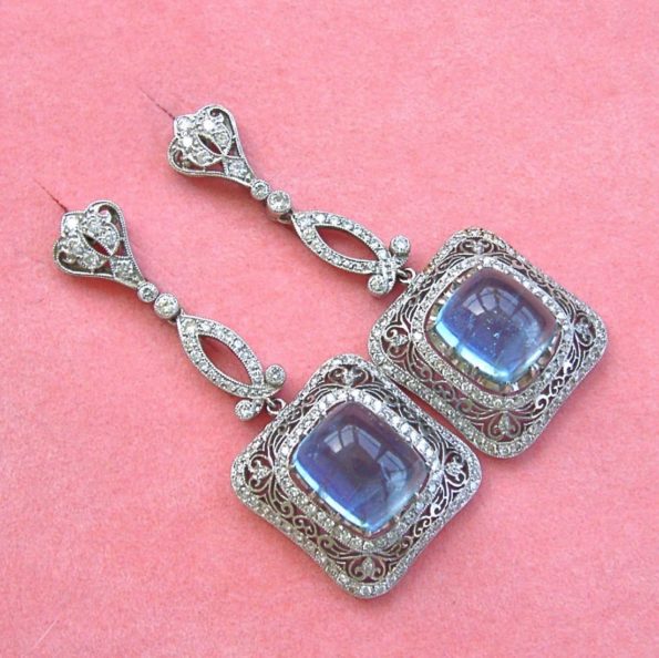 Platinum Antique Art Deco Aquamarine Earrings