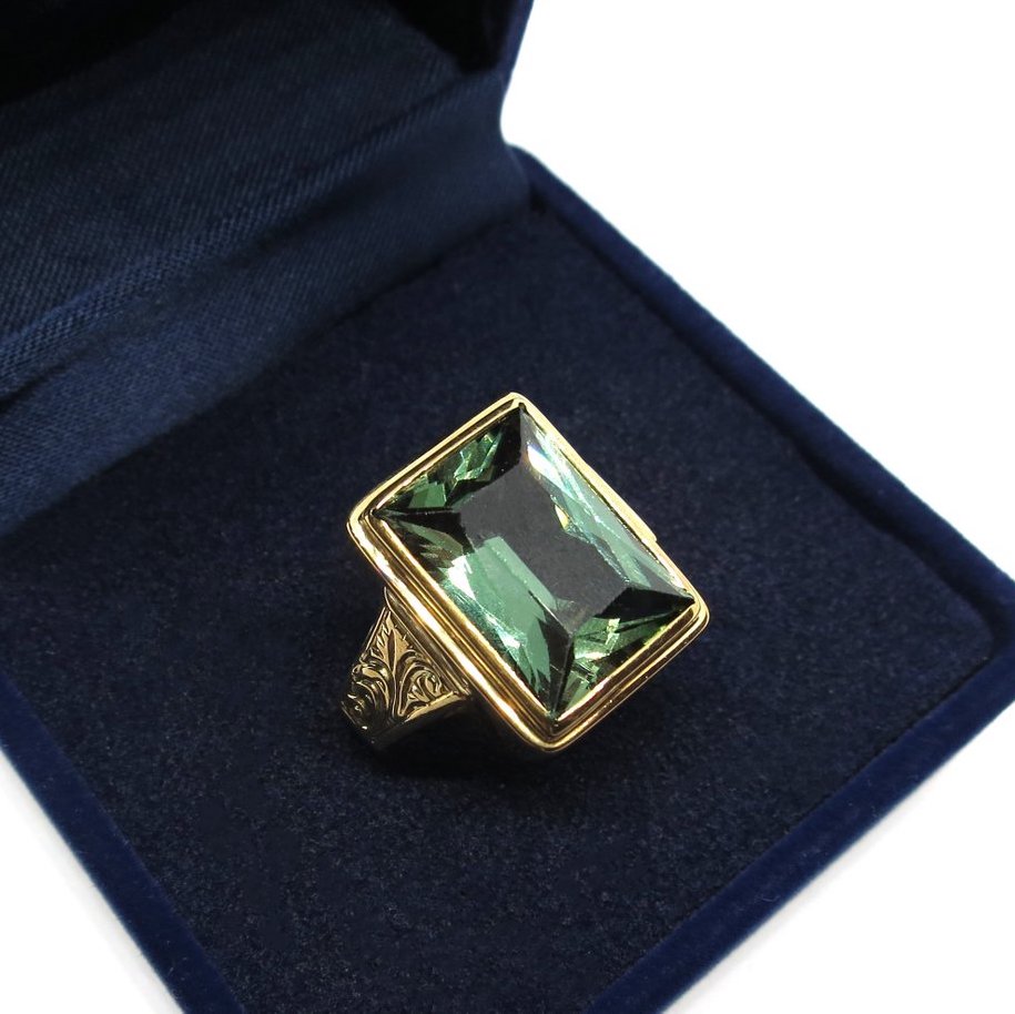 Antique Art Deco Green Topaz Cocktail Ring