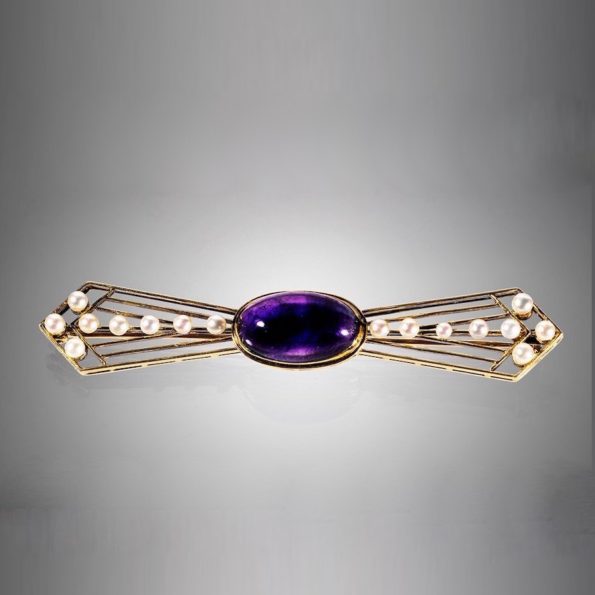 Antique Art Deco Pearl and Amethyst Brooch