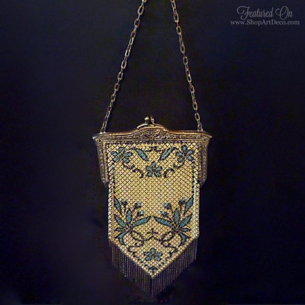 Antique Ivory and Blue 1920s Purse | Mandalian Bag