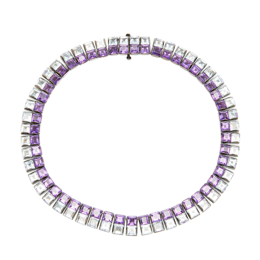 Art Deco Amethyst and Aquamarine Collar Necklace