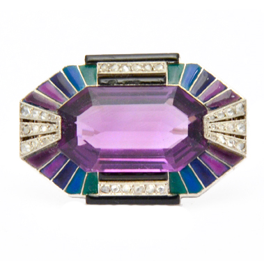 Art Deco Amethyst Sunburst Brooch