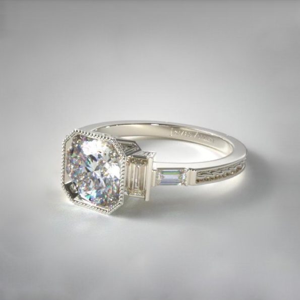 Round Cut Art Deco Basket Engagement Ring