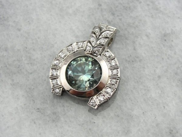 Art Deco blue zircon pendant