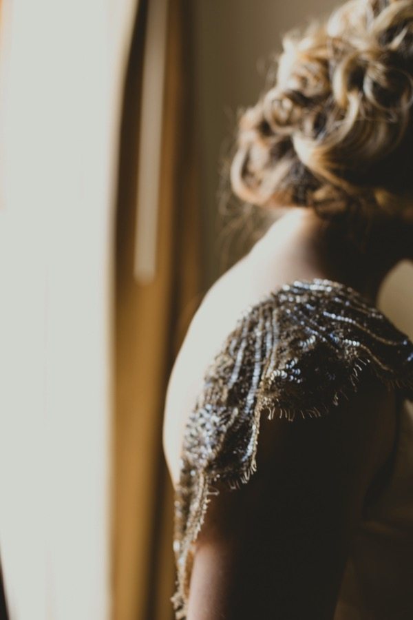 Art Deco Cap Sleeve Wedding Gown