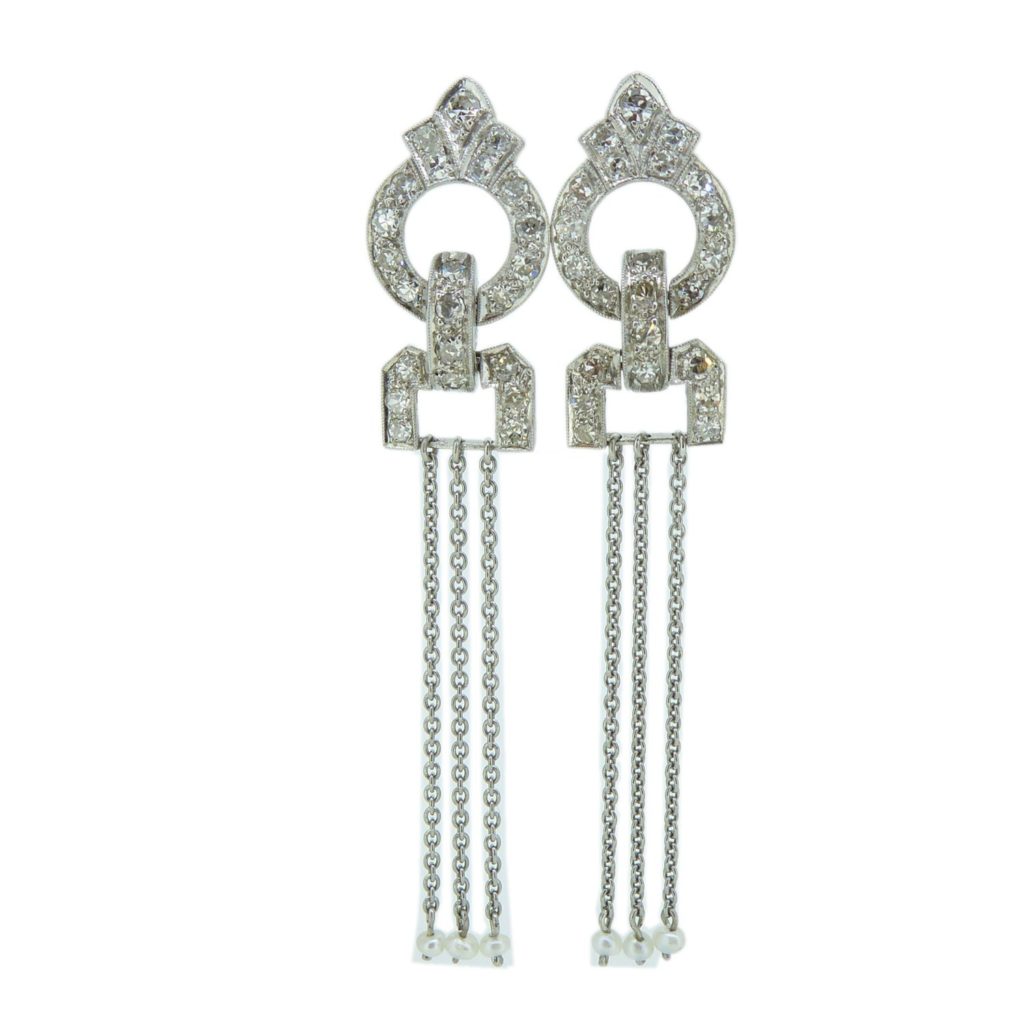 Art Deco Diamond + Pearl Earrings