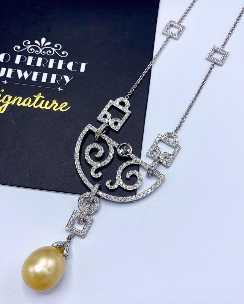 Art Deco Diamond Pearl Necklace