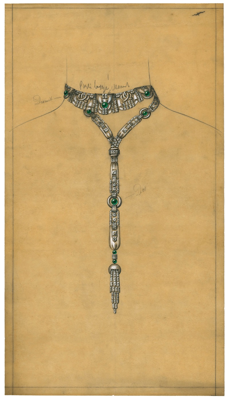 Art Deco Emerald Necklace Design Drawing