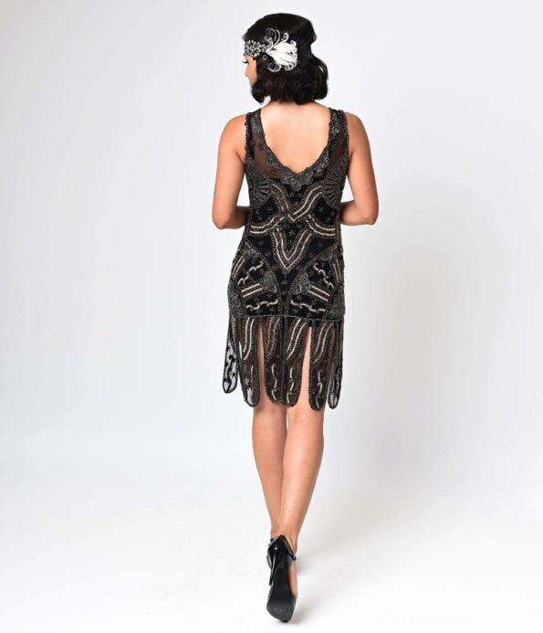 Art Deco Flapper Dress Black and Gold