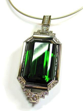 Art Deco Green Tourmaline Pendant