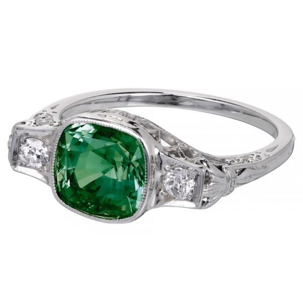 Antique 1930s Cushion Cut Green Alexandrite Ring