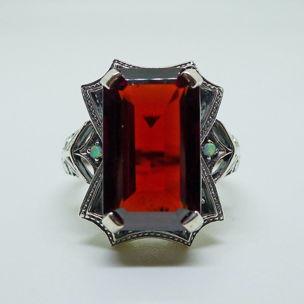 Art Deco Opal + Garnet Cocktail Ring