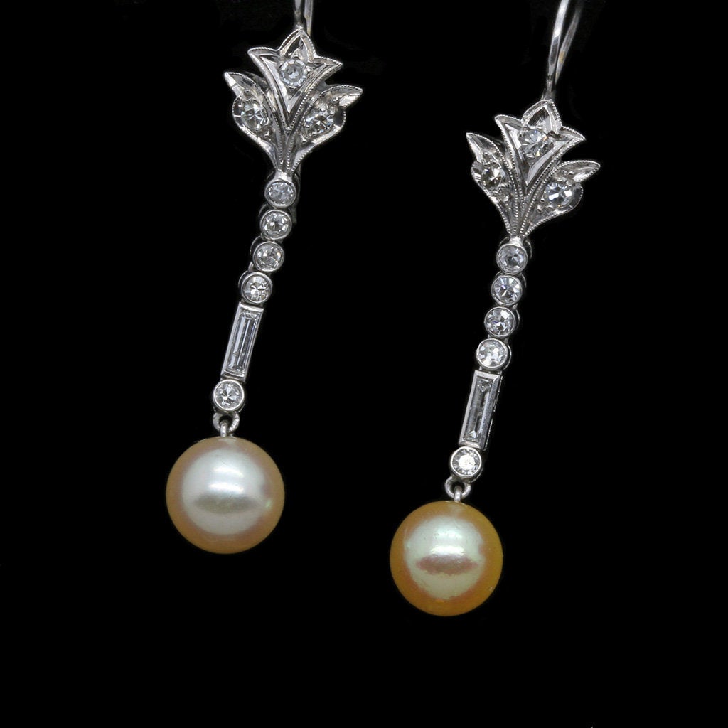 Art Deco Pearl and Diamond Earrings