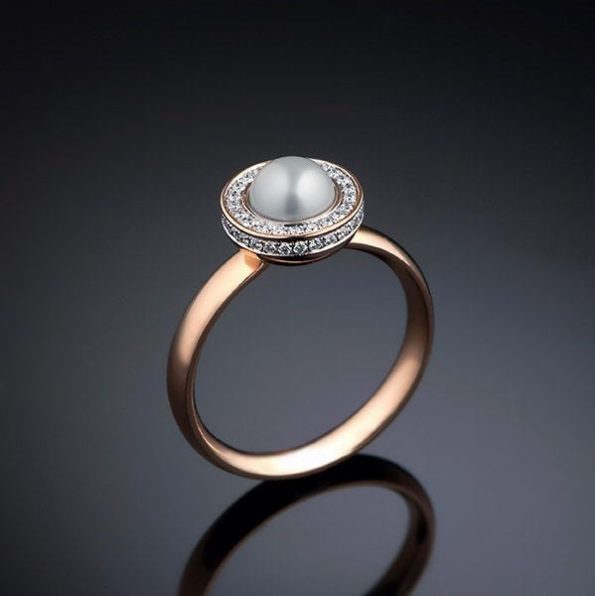 Art Deco Pearl Ring with Diamond Halo