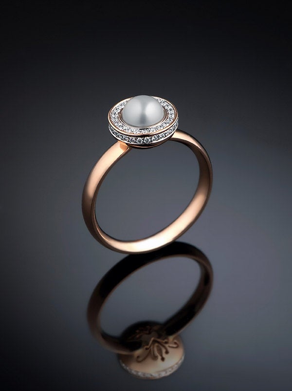 Art Deco Pearl Engagement RIng