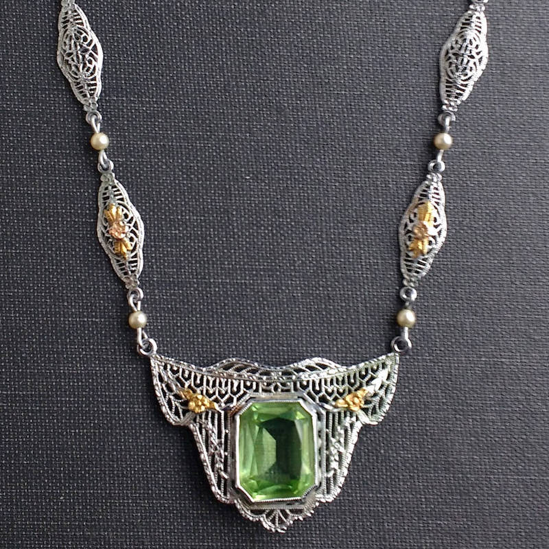Art Deco Peridot and Pearl Necklace