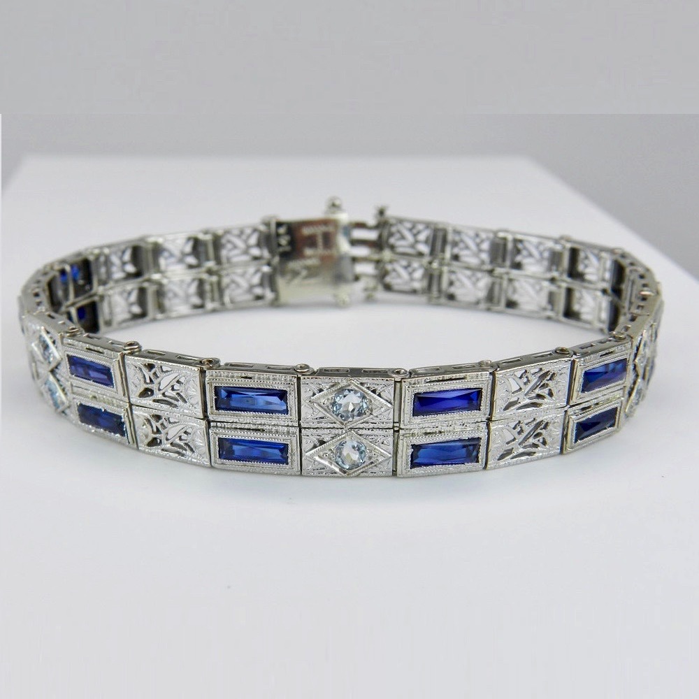 Art Deco Sapphire Aquamarine Bracelet