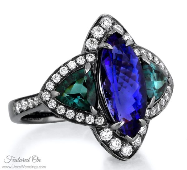 Art Deco Tourmaline + Tanzanite Ring