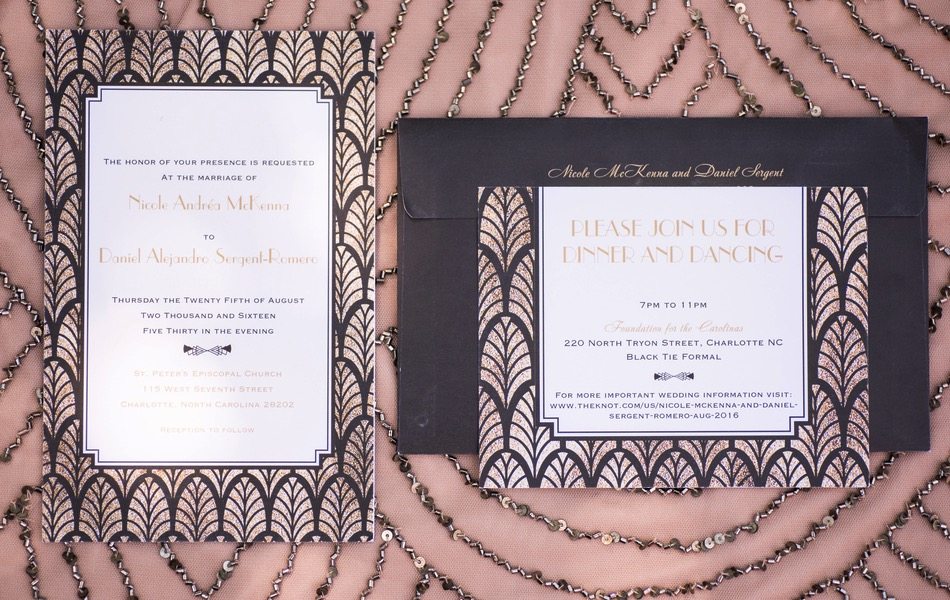 Art Deco Wedding Invitations in Pink and Black