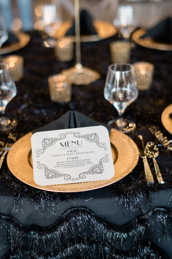 Art Deco Wedding Menu | Gold + Black Wedding Colors