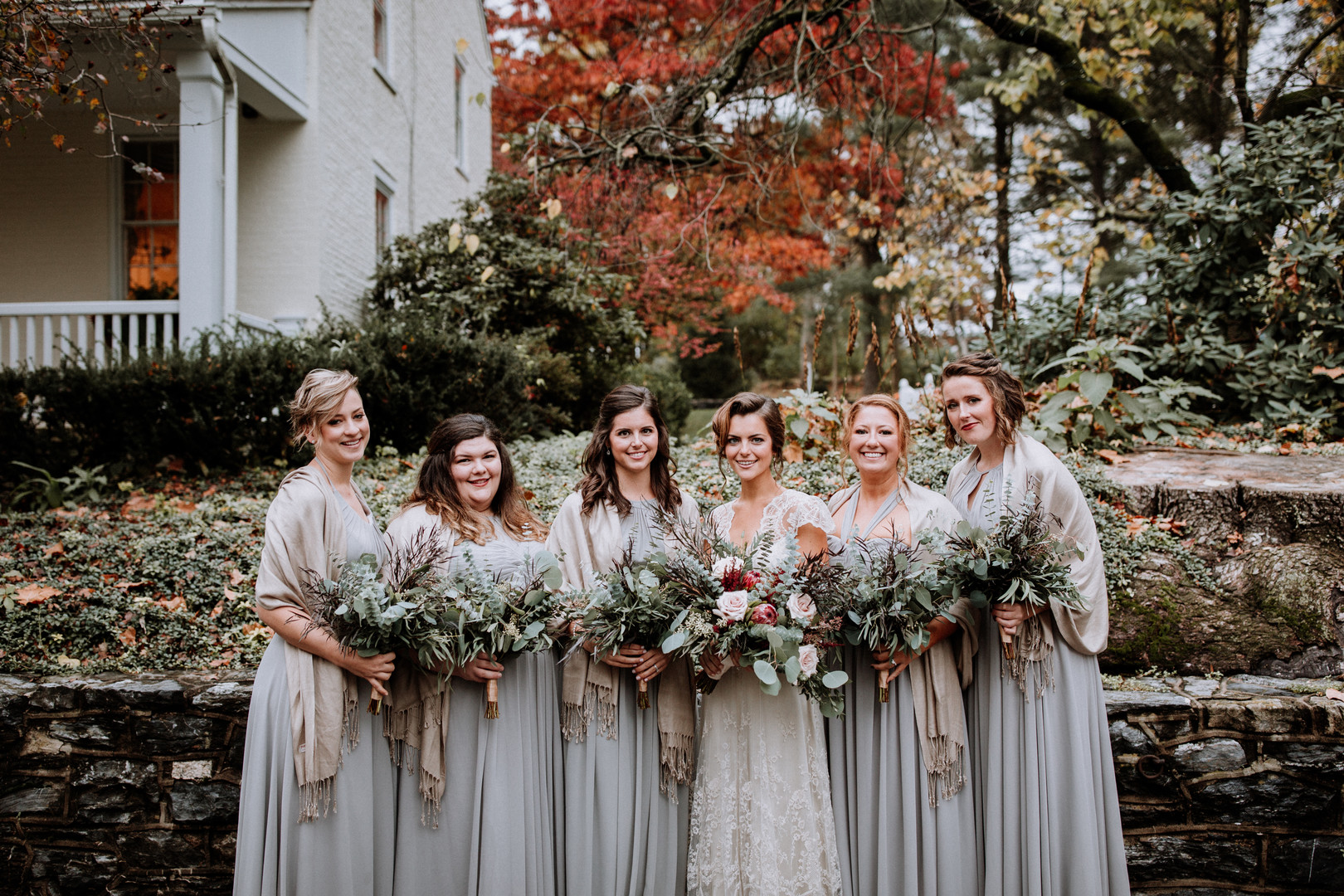 Autumn Wedding | Bridesmaids in Gray