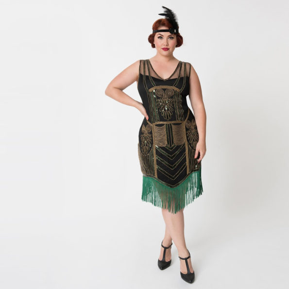 Black and Green Fringe Flapper Dress