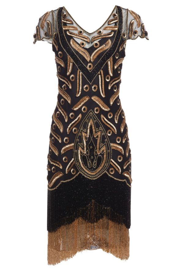 Black + Gold Fringed Flapper Dress | Vegas - Image 3