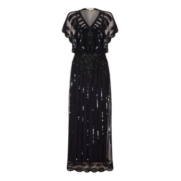 Black Beaded Long 1920s Flapper Dress | Deco Shop